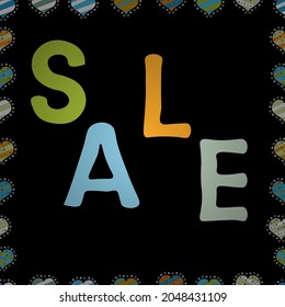 Vector. Sale, Give away banner, retail, tag. Seamless. Marketing campaign sale advert label. Modern sticker illustration. Grunge pained background, frame border. Blue, green, black friday sale label.