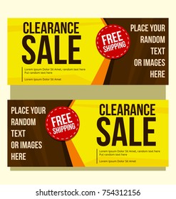 vector sale horizontal banner template in yellow and brown with free shipping stamp