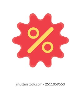 Vector sale icon with a percentage sign in a colorful flat style. The sticker is suitable for web design, online shop, print, and social media posts.