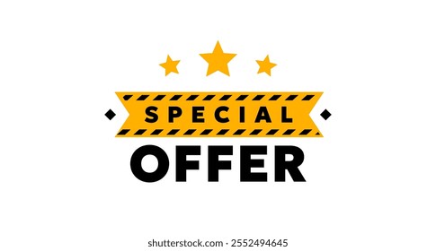 Vector sale illustration with text special offer and yellow star on white background. Flat vintage style sale promotion creative design of business stamp label for discount day web site, promo banner