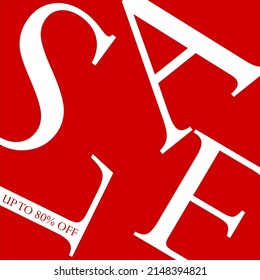 A vector sale label designed with letters spread out in different corners, white sales letters on a red background.