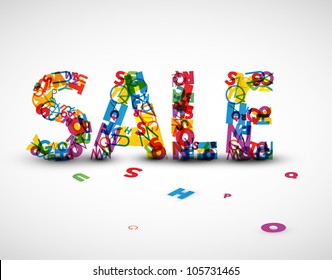 Vector sale label made from colorful letters