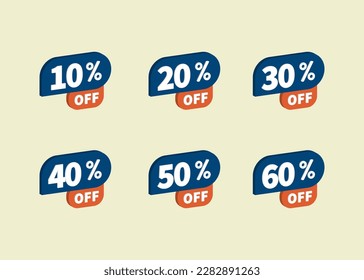 Vector Sale Label Template 10% 20% 30% 40% 50% 60% blue and orange