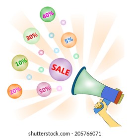 Vector sale labels and megaphone in winter