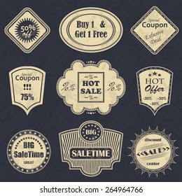 Vector sale labels. Vintage style. Grunge design           