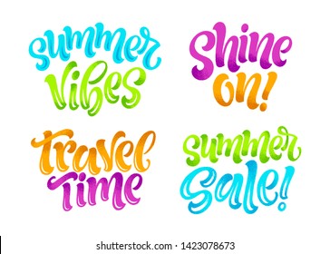 Vector sale lettering. Hand drawn calligraphy. Summer time, summer vibes, shine on! Graphic elements for design of banner, prints, cards, typography for advertising and social media