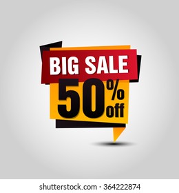 Vector Sale paper banner. Sale background. Big sale tag. Sale poster. Special offer. 50% off for your design