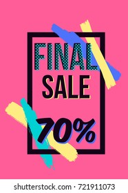 Vector sale poster with stylish dynamic frame and geometric paintbrush elements. Trendy design
