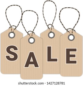 Vector sale tag with realistic and attractive color hanging with string in white background for store promotion. Vector illustration. Eps 10