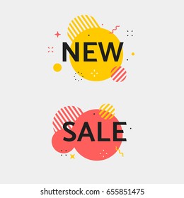 Vector Sale Tag. Set Of Circle Flash Sticker. Offer Banner With Price. Stripe New Sticker With Stars, Zig-zag Lines And Sparkle Flashes. Red And Black Color.