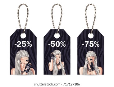 vector sale tags with woman wearing white wig