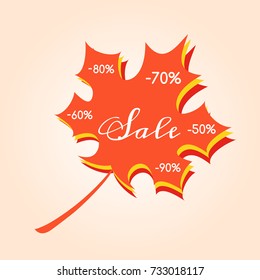 Vector sale template for banner. Illustration of a maple leaf. EPS10. 