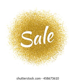 Vector sale template for banners, sites, advertisement, fliers, brochures, magazines on gold glitter, sparkles, bright texture background.