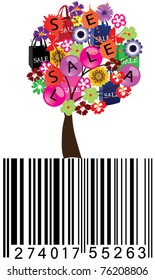 vector sale tree with shopping bags and bar-code