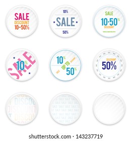 Vector sale white circle shadowy labels.