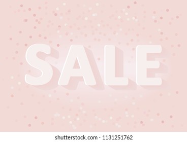 Vector Sale. White Letters with Shadow. Pink Background with Glossy Confetti.