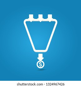 vector sales funnel icon isolated on blue business background. vector client funnel paper art style