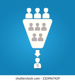 vector sales funnel icon isolated on blue business background. vector client funnel paper art style