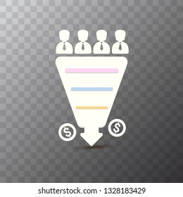 vector sales funnel icon isolated on transparent background. vector client funnel paper art style