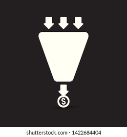 vector sales funnel icon isolated on black background. vector client funnel paper art style