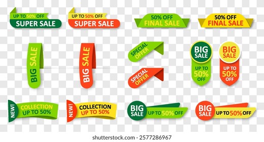 Vector sales label collection. Special offer, discount offer, best price, for promotion media design. Vector illustration isolated on png background