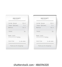 Vector Sales Printed Receipt. Bill Atm Template, Cafe Or Restaurant Paper Financial Check Realistic Vector Illustration