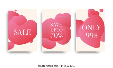 Vector sales templates. Set ot the banners sale. Sale tag. Gentle pink abstract brochure. Fashion flyers.