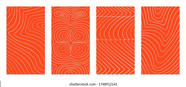Vector salmon fillet and fish steak texture. Set of vertical backgrounds, banners, social stories