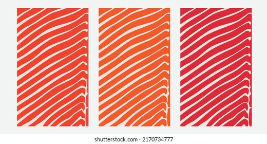 Filete de salmón vectorial y textura de filete de pescado. Conjunto de antecedentes verticales, carteles, historias sociales