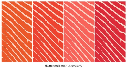 Vector salmon fillet and fish steak texture. Set of vertical backgrounds, banners, social stories