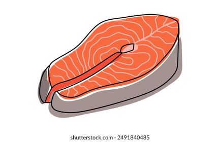 Vector de salmón filet slice aislado sobre fondo transparente. Delicioso filete de pescado crudo pelado para el menú del restaurante.