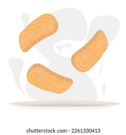vector of salmon on a plate with white background