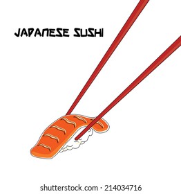 vector of salmon sushi and chopsticks