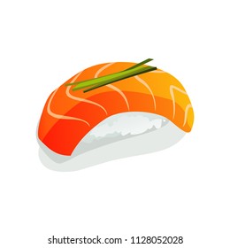 Vector of salmon sushi or sashimi wrapped with seaweed and Japanese rice.