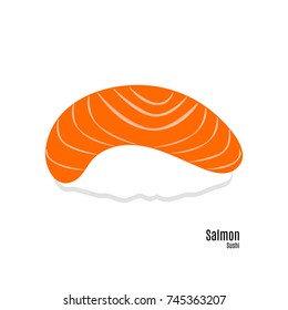 Vector salmon sushi single vector illustration. Japanese food.  Asian food Template for restaurant, cafe, delivery or your business.