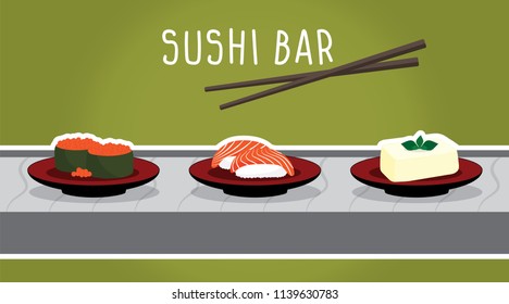 vector salmon, tofu and flying fish sushi set, japanese food.