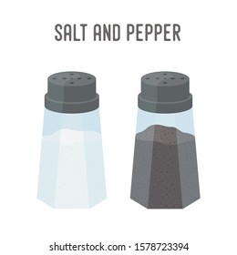 Vector salt and pepper set, kitchenware. Saltshaker and pepperbox in cartoon flat style.