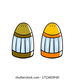 Sal vectorial y agitador de pimienta para la cocina. Ilustración sobre el tema de la cocina, especias aisladas en un fondo blanco.