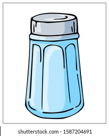 Vector salt shaker. Hand drawn illustration with Kitchen Utensils isolated on a white background. Template for graphic design of packaging, backgrounds, banners or menu. Vector stock illustration