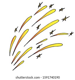 Vector salute, colorful sketch of exploding firework. Explosive pyrotechnic symbol. Flat style. White background. Copy space. Vector illustration.