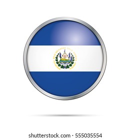 Vector Salvadorian flag button. El Salvador flag glass button style with metal frame.