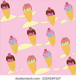 The vector is the same tone, on a white-pink background, the ice cream cone looks delicious