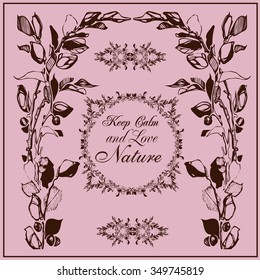 Vector samless floral pattern. Abstract brown leaves and flowers. illustration. EPS