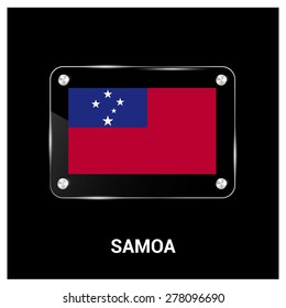 Vector Samoa Flag glass plate with metal holders - Country name label in bottom