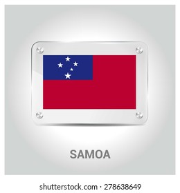 Vector Samoa Flag glass plate with metal holders - Country name label in bottom - Gray background vector illustration