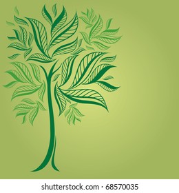 Vector sample of design with decorative tree from leafs and place for text.
