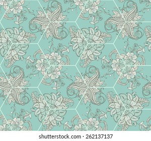 Vector sample floral background of kaleidoscope. Tile with floral ornament