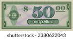 Vector sample green paper check of 50 dollars. Bill with a frame and guilloche. Vintage cheque.