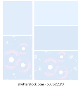 Vector samples of ceramic tiles with dandelions in blue tones. Optoin 2. Horizontal and vertical versions. Eps10.