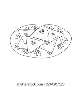 Vector samsa de masa y carne. Ilustración de la cocina tradicional uzbeka elaborada a mano